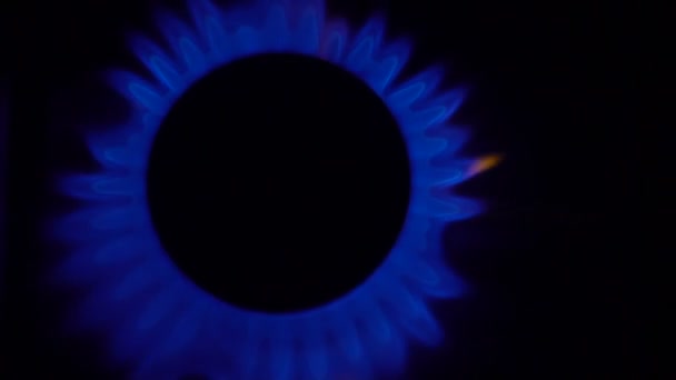 Combustion de gaz à partir d'une cuisinière à gaz de cuisine au ralenti . — Video