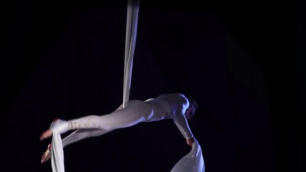 Beautiful Sexy Girl With Aerial Silk. Slow Motion. — Stock Video