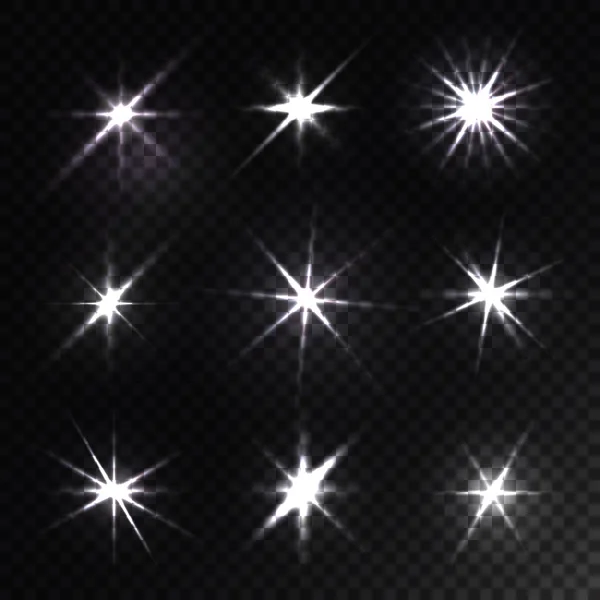 Set aus leuchtenden Lichtsternen mit Funkeln — Stockvektor