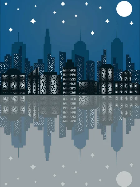 Paysage urbain nocturne dans un style plat — Image vectorielle