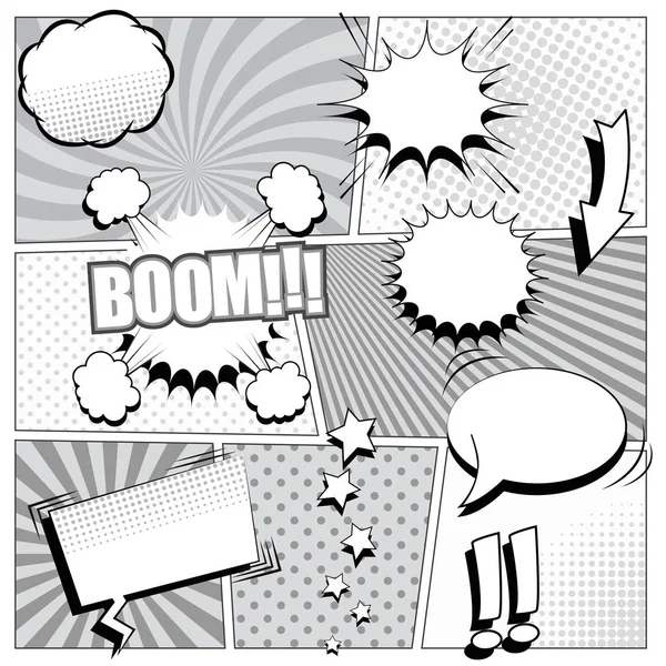 Comic book background in black and white colors — Stock Vector