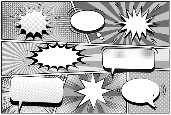 Comic book page monochrome retro template — Stock Vector