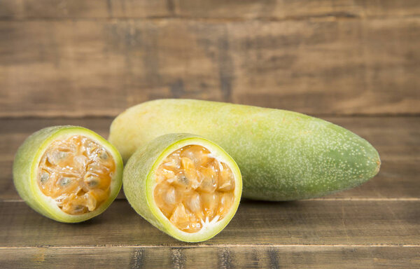 Curuba tropical fruit (Passiflora tripartita)