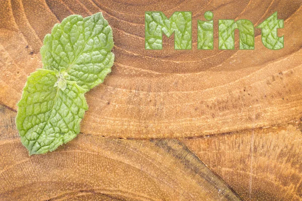 Mint leaves on the wooden background - Mentha spicata — Stock Photo, Image