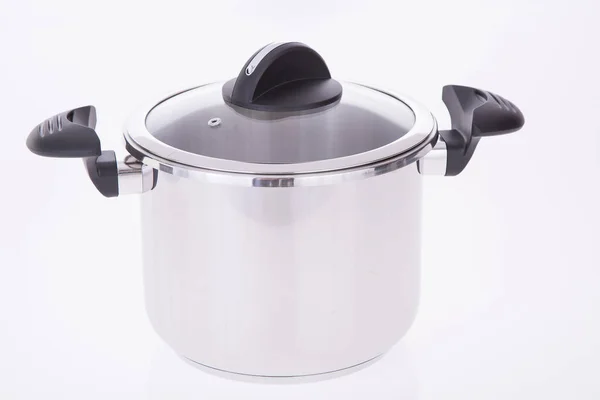 Aluminum pot with lid on white background — Stock Photo, Image
