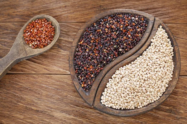 Zaden van witte, rode en zwarte quinoa - Chenopodium quinoa — Stockfoto