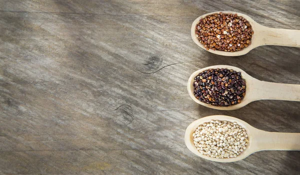 Sementes Quinoa Branca Vermelha Preta Chenopodium Quinoa — Fotografia de Stock
