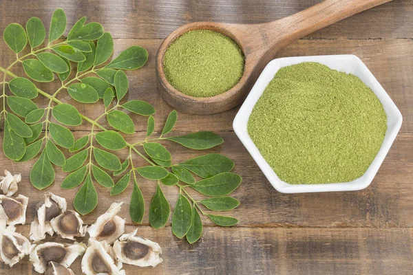 Verse Bladeren Poeder Moringa Zaden Moringa Oleifera — Stockfoto