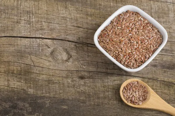 Biologisch Lijnzaad Kommen Linum Usitatissimum — Stockfoto