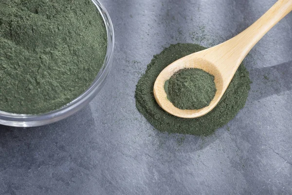 Espirulina Polvo Sobre Fondo Rústico Espirulina — Foto de Stock