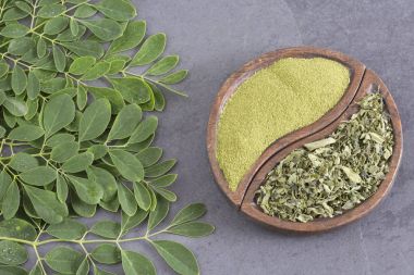 Moringa tozu - Moringa oleifera ile kuru ve taze yaprakları