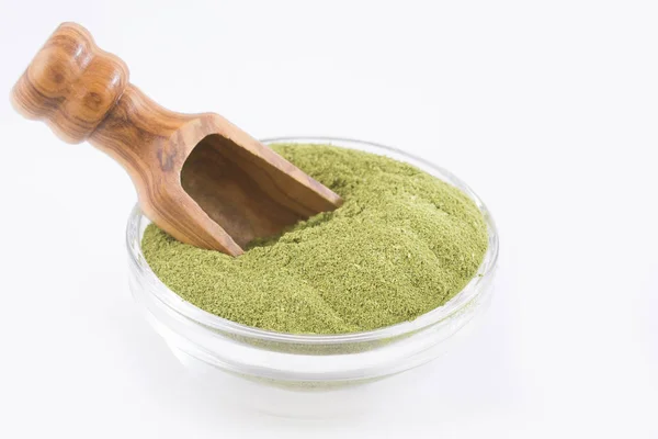 Moringa Pulver Schüssel Und Löffel — Stockfoto