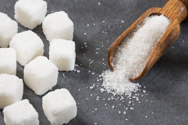 White refined sugar powder and cubes