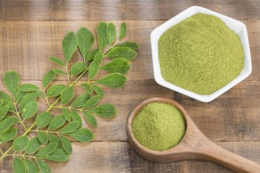 Taze yapraklar ve moringa tozu Moringa oleifera