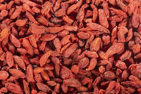 Lycium Barbarum Wolfberry (en inglés). Bayas de goji secas rojas —  Fotos de Stock