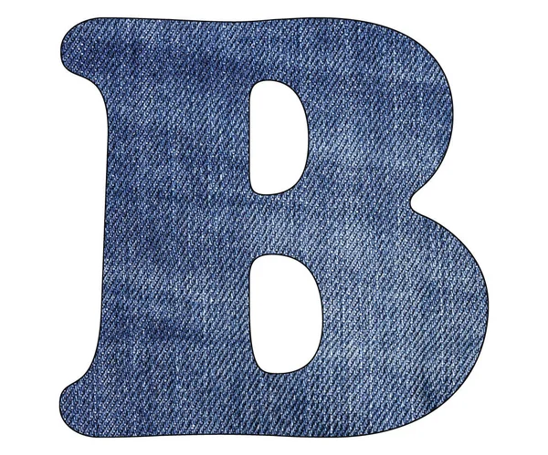 Letter B of the alphabet - Texture details of denim blue jeans. White background — Stock Photo, Image