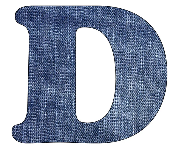 Lettera D dell'alfabeto - Dettagli texture di jeans blu denim. Fondo bianco — Foto Stock