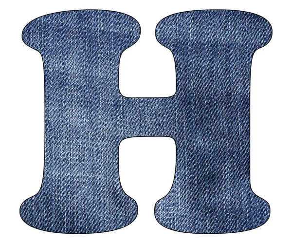 Letter H of the alphabet - Texture details of denim blue jeans. White background — Stock Photo, Image