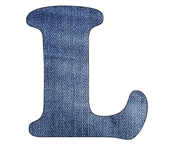 Letter L of the alphabet - Texture details of denim blue jeans. White background — Stock Photo, Image