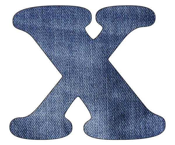 Buchstabe x des Alphabets - Texturdetails von Jeans in Jeans. weißer Hintergrund — Stockfoto