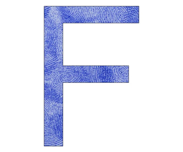 Carta F do alfabeto - impressão digital azul — Fotografia de Stock