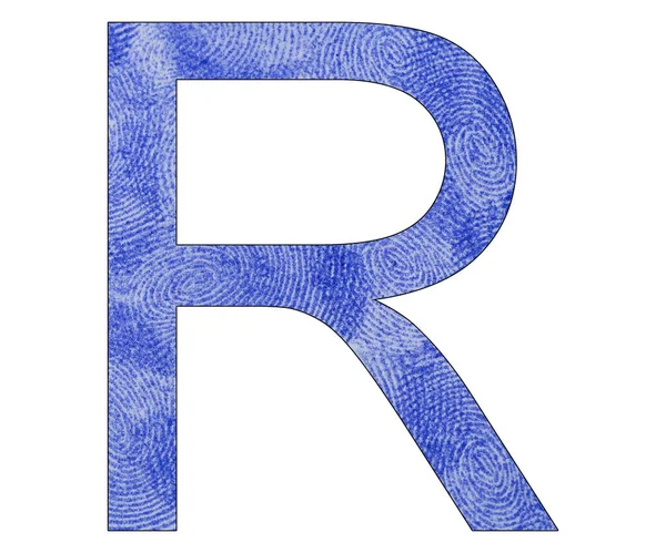 Буква R алфавита - синий отпечаток пальца — стоковое фото
