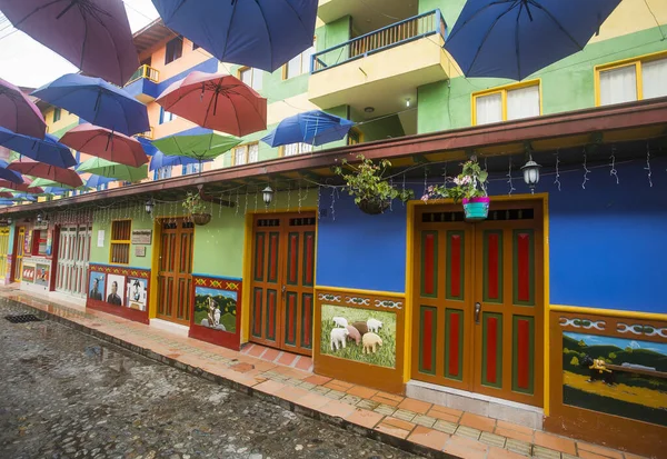 Guatape, Antioquia / Colombia - February 02, 2020. Tourist municipality of the Andes northwest of Colombia and east of Medellín. It is famous for its houses decorated with colored bas-reliefs. — Stock Photo, Image