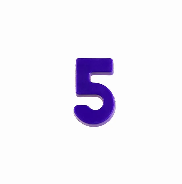 Number 5 - Piece in violet plastic. — Stock Photo, Image