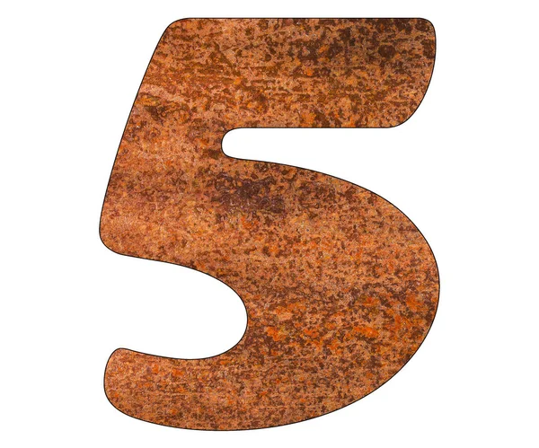 Número 5 en la parte inferior de la hoja de metal oxidado —  Fotos de Stock
