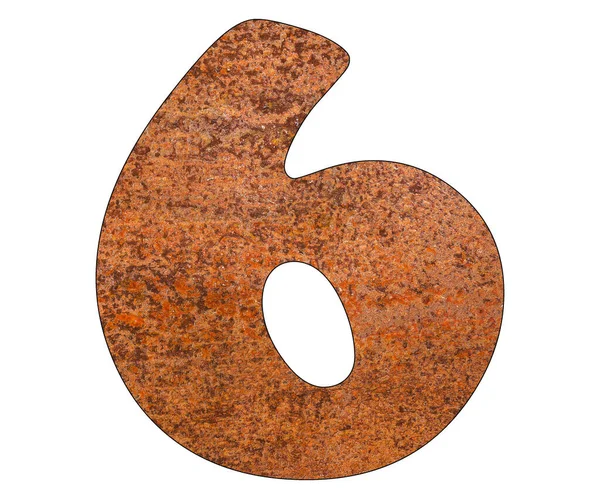 Numer 6 z zardzewiałym metalowym tyłkiem. — Zdjęcie stockowe