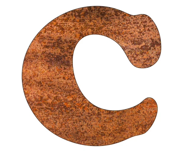 Huruf C pada latar belakang lembaran logam berkarat — Stok Foto