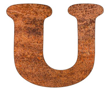 Paslı metal levha arka planında U harfi