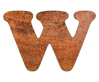 Paslı metal levha arka planında W harfi