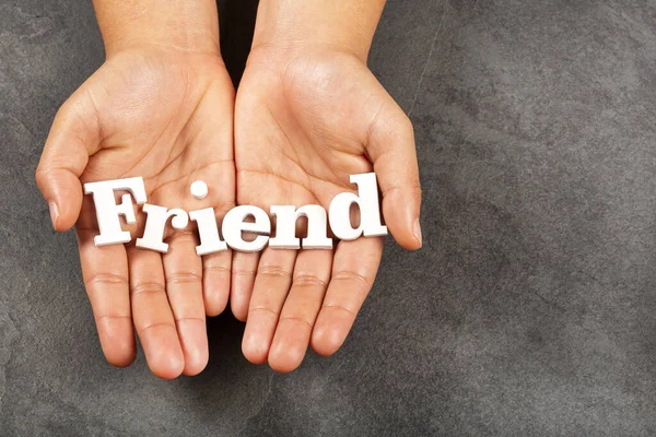 Hands Holding Wooden Letters Word Friend — Stock Photo, Image