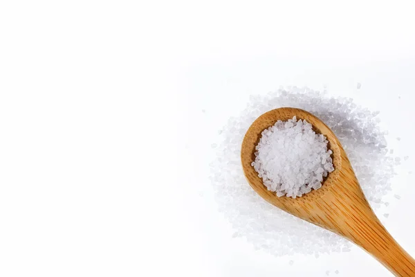 Sea Salt Wooden Spoon Isolated White Background — Stock Photo, Image