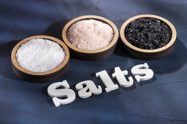 Sea Salt Pink Black Variety Salts — Stock Photo, Image