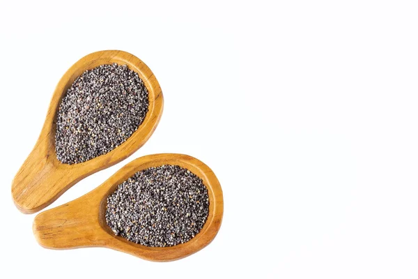 Organic Poppy Seeds Two Wooden Spoons White Background — Stock Photo, Image