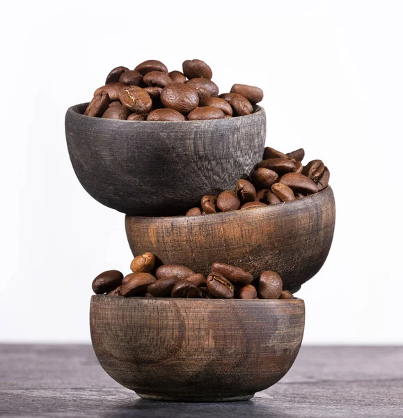 Καβουρδισμένοι Κόκκοι Καφέ Ξύλινα Μπολ Coffea — Φωτογραφία Αρχείου