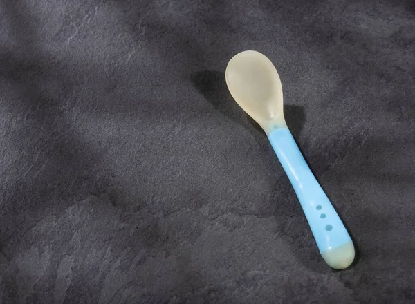 Soft Silicone Baby Feeding Spoon Text Space — Stock Photo, Image