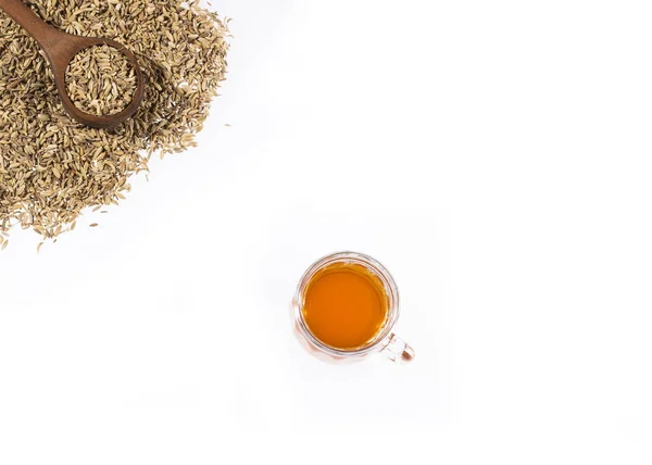 Infusão Sementes Erva Doce Foeniculum Vulgare Fundo Branco — Fotografia de Stock