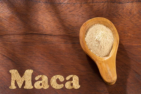 Polvo Maca Ecológico Lepidium Meyenii Espacio Texto —  Fotos de Stock