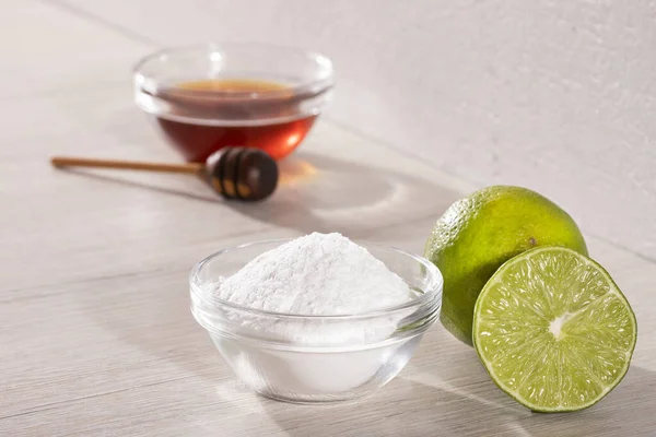 Madu Lemon Dan Baking Soda Untuk Masker Wajah — Stok Foto