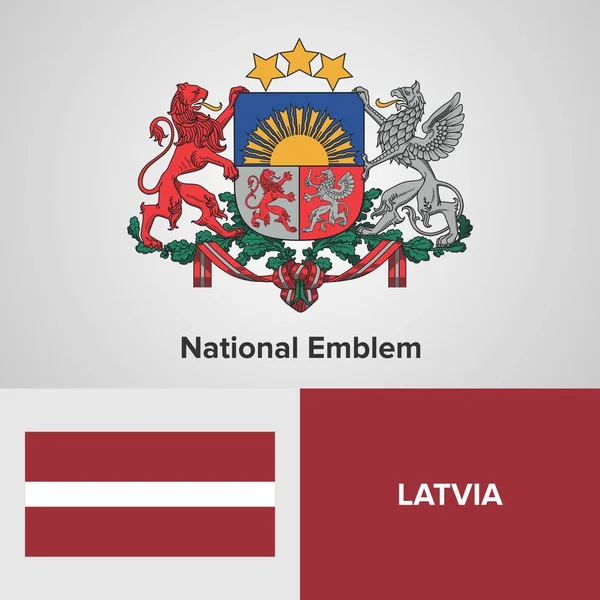 Lettonia Emblema nazionale e bandiera — Vettoriale Stock