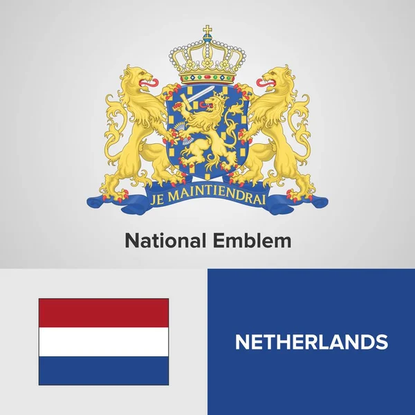 Netherlands National Emblem and flag — Stock Vector