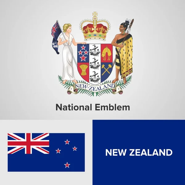 Nuova Zelanda Emblema nazionale e bandiera — Vettoriale Stock