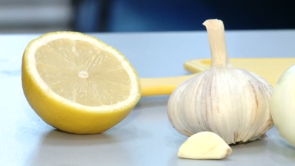 Часник Лимон Вітаміни Здорове Харчування — стокове відео
