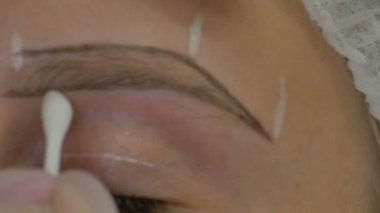 Kadınlar kaşlarına kalıcı makyaj yapar.