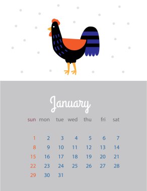 Aylık takvim 2017. Kızıl Horoz Yılı. Takvim ile bir 