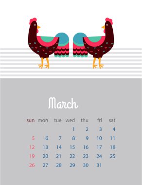 Aylık takvim 2017. Kızıl Horoz Yılı. Takvim ile bir 