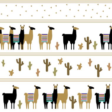 Lamas ve kaktüsler ile Seamless Modeli.